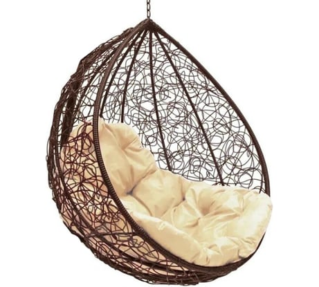 Подвесное кресло M-Group Круг коричневое, без стойки, бежевая подушка 7930095244535