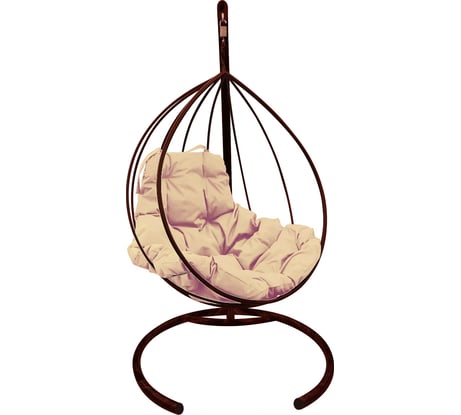 Подвесное кресло M-Group Капля, без ротанга, коричневое, бежевая подушка, 7930095240315