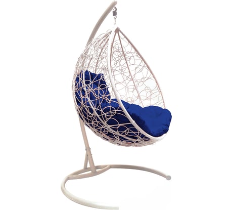 Подвесное кресло M-Group Капля Ротанг, белое, синяя подушка, 7930095240155