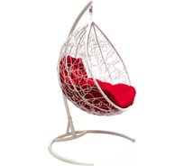 Подвесное кресло M-Group Капля Ротанг, белое, красная подушка, 7930095240193
