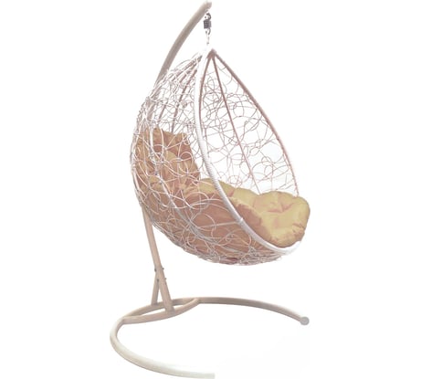 Подвесное кресло M-Group Капля Ротанг, белое, бежевая подушка, 7930095240179
