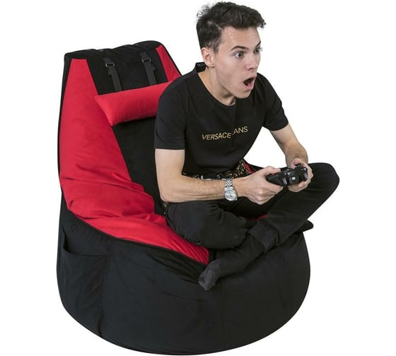 Игровое кресло-мешок Mypuff Геймер, Черно-красное, мебельная ткань G_471_568