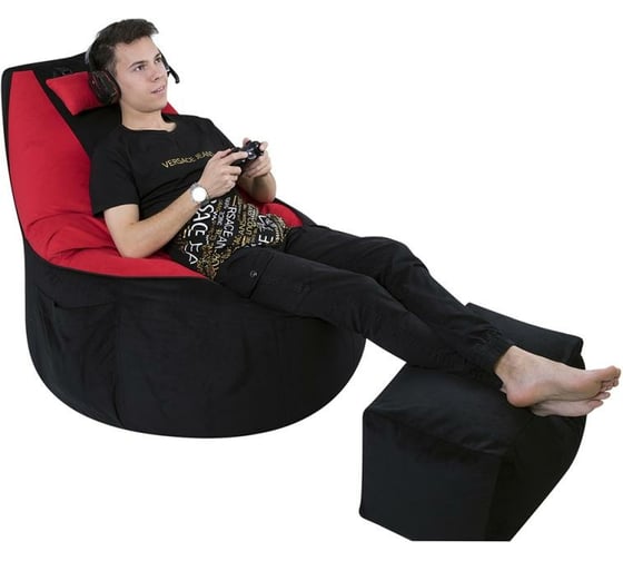 Игровое кресло-мешок Mypuff Геймер, Черно-красное, мебельная ткань G_471_568