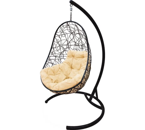 Подвесное кресло M-Group Овал ротанг, черное, бежевая подушка, 7930095241220