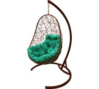 Подвесное кресло M-Group Овал ротанг, коричневое, зеленая подушка, 7930095241145