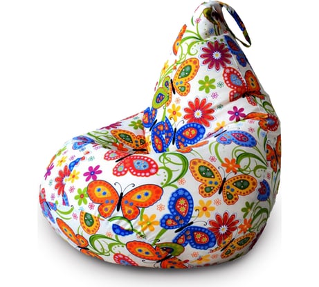 Кресло-мешок Mypuff Груша, бабочки, размер стандарт, мебельный хлопок b_315