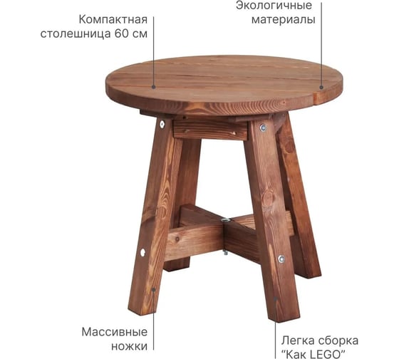 Столик деревянный ДИПРИЗ Ойвинд круглый, из сосны, для дома и улицы, 60x60 см, венге Д.4232-2