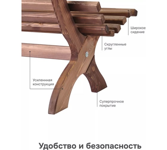 Скамейка садовая ДИПРИЗ Ойвинд со спинкой, деревянная, для сада из массива сосны, венге Д.25043.2