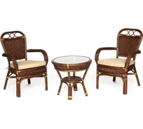 Комплект террасный Tetchair ANDREA (стол кофейный со стеклом + 2 кресла + подушки) ротанг, 64x67x92см / D60x55, Pecan Washed (античн. орех) 12994