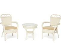 Комплект террасный Tetchair ANDREA (стол кофейный со стеклом + 2 кресла + подушки) ротанг, 64x67x92см / D60x55, TCH White (белый) 13337