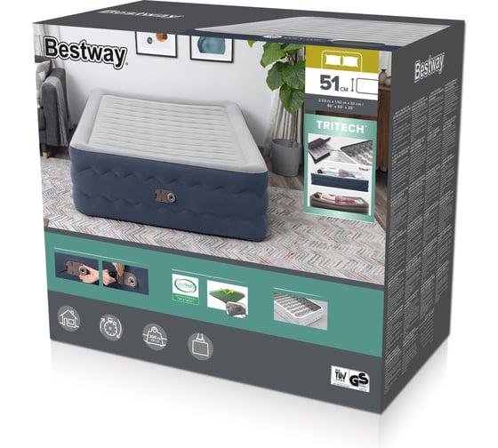 Надувная кровать BestWay Tritech 152x203x51см, встр.насос 220В, до 300 кг 6716P BW