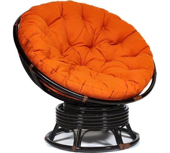 Кресло-качалка Tetchair "PAPASAN" w 23/01 B, с подушкой, Antique brown (античный черно-коричневый), ткань оранжевый, С 23 13750