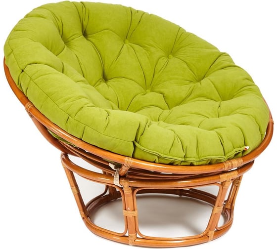 Кресло Tetchair "PAPASAN" 23/01 W, с подушкой, диаметр подушки 125 см, 115x101x104 см, Cognac (коньяк), флок олива, 23 13739 1