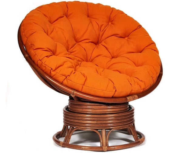 Кресло-качалка Tetchair "PAPASAN" w 23/01 B / с подушкой / Pecan (орех), ткань Оранжевый, С 23 13753 1