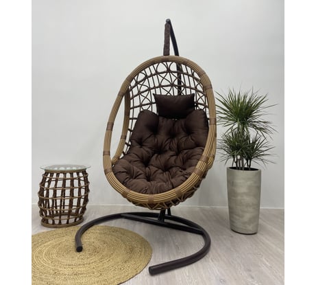 Подвесное кресло-кокон Лаура SAVIRA горячий шоколад + каркас, подушка шоколадная SVR-402