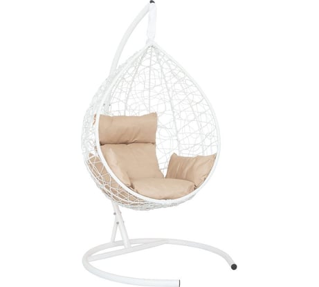 Подвесное кресло-кокон Лаура SEVILLA белый + каркас, подушка бежевая SEV-1-201