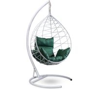 Подвесное кресло-кокон Лаура ALICANTE белый + каркас,подушка зеленая ALI 203