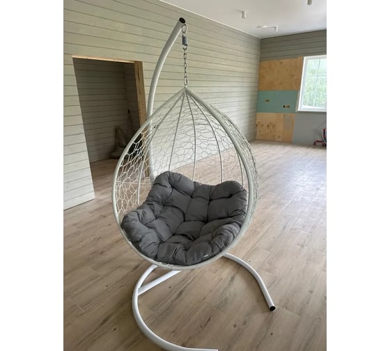 Подвесное кресло-кокон Лаура SEVILLA RELAX белый + каркас, подушка светло-серая SEV-5 211