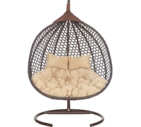 Подвесное двухместное кресло-кокон Лаура ФИДЖИ коричневый +каркас, подушка бежевая FID 302