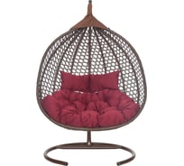 Подвесное двухместное кресло-кокон Лаура ФИДЖИ коричневый +каркас, подушка бордовая FID 304