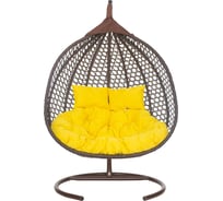 Подвесное двухместное кресло-кокон Лаура ФИДЖИ коричневый +каркас, подушка жёлтая FID 311