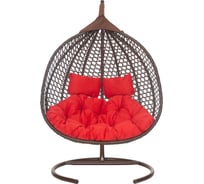 Подвесное двухместное кресло-кокон Лаура ФИДЖИ коричневый +каркас, подушка красная FID 306