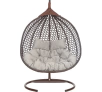 Подвесное двухместное кресло-кокон Лаура ФИДЖИ коричневый +каркас, подушка светло-серая FID 307/1