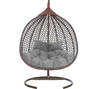 Подвесное двухместное кресло-кокон Лаура ФИДЖИ коричневый +каркас, подушка темно-серая FID 309