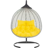 Подвесное двухместное кресло-кокон Лаура ФИДЖИ серый + каркас, подушка жёлтая FID 511
