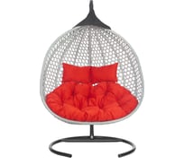 Подвесное двухместное кресло-кокон Лаура ФИДЖИ серый + каркас, подушка красная FID 506