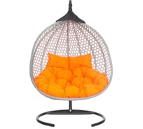 Подвесное двухместное кресло-кокон Лаура ФИДЖИ серый + каркас, подушка оранжевая FID 512