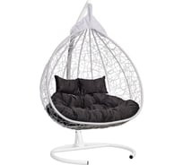 Подвесное двухместное кресло-кокон Лаура FISHT белое + белый каркас, подушка антрацит велюр №19 FIS 207 №19