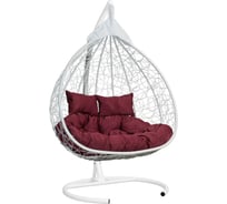 Подвесное двухместное кресло-кокон Лаура FISHT белое + белый каркас, подушка бордовая FIS 204
