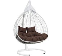 Подвесное двухместное кресло-кокон Лаура FISHT белое + белый каркас, подушка шоколадная FIS 201