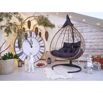 Подвесное двухместное кресло-кокон Лаура FISHT горячий шоколад + коричневый каркас, подушка антрацит велюр №19 FIS 407№19