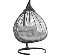 Подвесное двухместное кресло-кокон Лаура FISHT коричневый + коричневый каркас, подушка светло-серая рогожка №13 FIS 307 №13