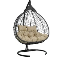 Подвесное двухместное кресло-кокон Лаура FISHT черное + черный каркас, подушка бежевая FIS 102