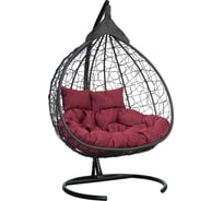 Подвесное двухместное кресло-кокон Лаура FISHT черное + черный каркас, подушка бордовая FIS 104