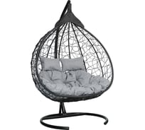Подвесное двухместное кресло-кокон Лаура FISHT черное + черный каркас, подушка светло-серая рогожка №13 FIS 107 №13