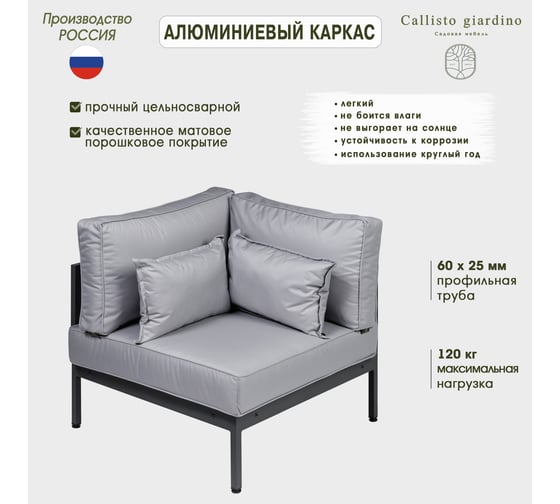 Угловой элемент дивана Callisto mobili Callisto giardino из алюминия с подушками G401.10Е10