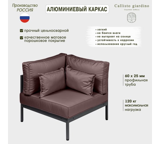 Угловой элемент дивана Callisto mobili Callisto giardino из алюминия с подушками G401.10Е04