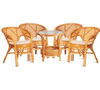 Комплект Tetchair "PELANGI" 02/15 стол со стеклом + 4 кресла, с подушками, ротанг, кресло 65x65x77 см, стол 64x61 см, Honey (мед) 10534
