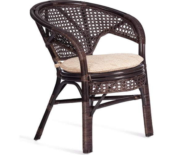 Комплект Tetchair "PELANGI" 02/15 стол со стеклом + 4 кресла, с подушками, ротанг, кресло 65x65x77 см, стол 64x61 см, walnut (грецкий орех) 15198
