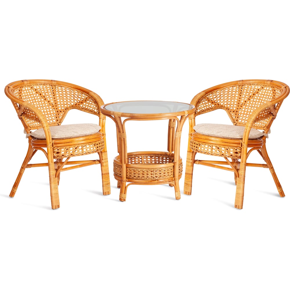 Террасный комплект Tetchair "PELANGI" стол со стеклом + 2 кресла, с ...