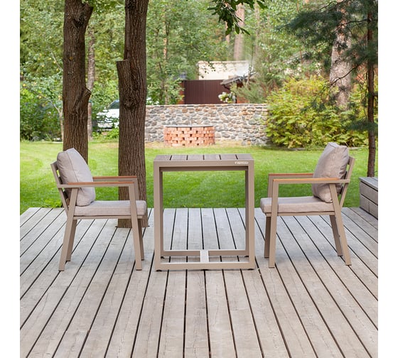 Набор садовый обеденный GreenWeen SANTORINI, цвет PECAN/BAHAMA ASH 3 предмета: стол 700x700 и 2 стула, GW-AL-SANT-DINNER-P-S2 GW-AL-SANT-DIN-P-S2