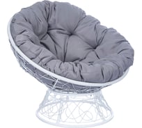 Кресло Лаура ПАПАСАН ПЛЮС белый, с ротангом, светло-серая подушка PAPSpl-206