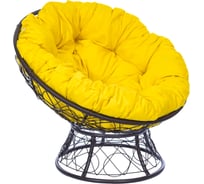 Кресло Лаура ПАПАСАН ПЛЮС коричневый, с ротангом, жёлтая подушка PAPSpl-305