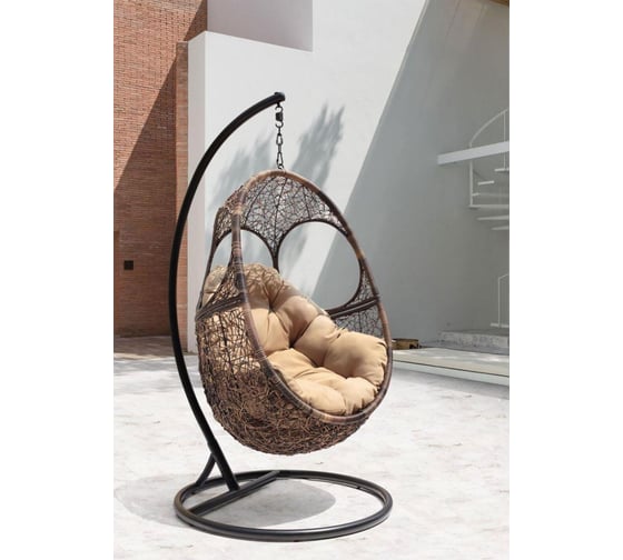 Подвесное кресло Leset Solar Coffee, каркас черный, подушка светло-бежевая 3118-9884