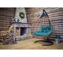 Подвесное двухместное кресло-кокон Лаура FISHT горячий шоколад + коричневый каркас, подушка салатовая рогожка №7 FIS 403