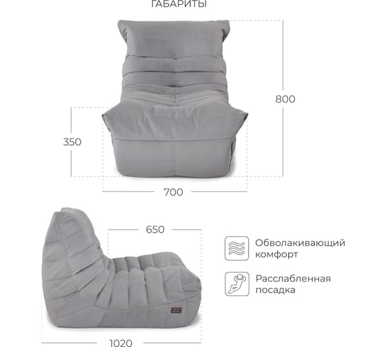 Кресло бескаркасное NRAVA home Bali 700х1020х800 мм, Серый 4657810333628